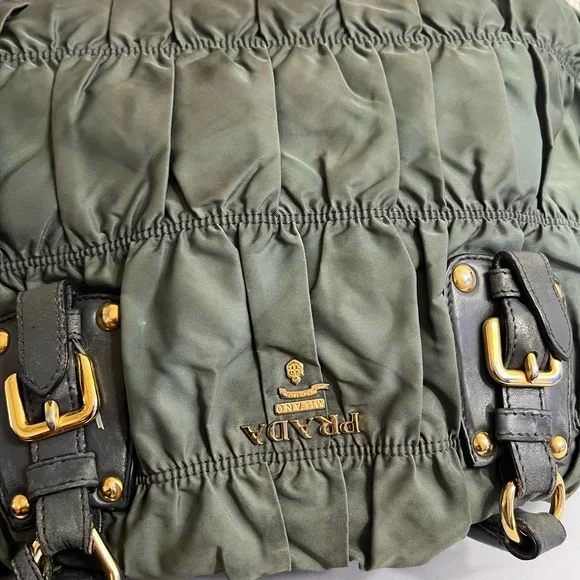 Prada Olive Green Quilted Nylon Tote with Gold Hardware - Picture 13 of 16